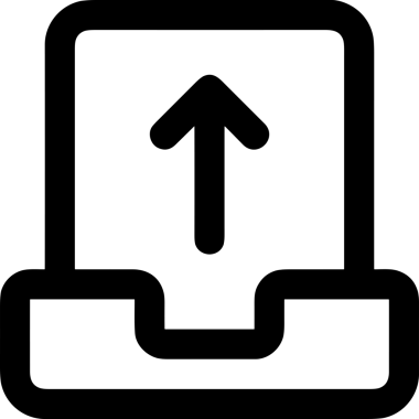 Siyah ve Beyaz Logo Simgesi PNG Biçimini Yükle. Web Sitesi Düğmesi, Mobil Uygulama Arayüzü, Dosya Aktarımı, Belge Paylaşımı, Bulut Depolama ve Veri Yedekleme için Minimalist Düz Tasarımlı Tek Renkli Ok Gönderme İşareti Grafiksel Elemanı