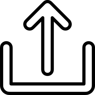 Siyah ve Beyaz Logo Simgesi PNG Biçimini Yükle. Web Sitesi Düğmesi, Mobil Uygulama Arayüzü, Dosya Aktarımı, Belge Paylaşımı, Bulut Depolama ve Veri Yedekleme için Minimalist Düz Tasarımlı Tek Renkli Ok Gönderme İşareti Grafiksel Elemanı