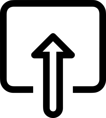 Siyah ve Beyaz Logo Simgesi PNG Biçimini Yükle. Web Sitesi Düğmesi, Mobil Uygulama Arayüzü, Dosya Aktarımı, Belge Paylaşımı, Bulut Depolama ve Veri Yedekleme için Minimalist Düz Tasarımlı Tek Renkli Ok Gönderme İşareti Grafiksel Elemanı