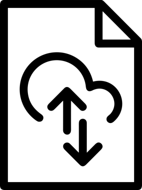 Siyah ve Beyaz Logo Simgesi PNG Biçimini Yükle. Web Sitesi Düğmesi, Mobil Uygulama Arayüzü, Dosya Aktarımı, Belge Paylaşımı, Bulut Depolama ve Veri Yedekleme için Minimalist Düz Tasarımlı Tek Renkli Ok Gönderme İşareti Grafiksel Elemanı