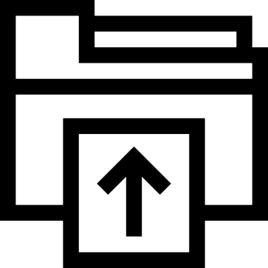 Siyah ve Beyaz Logo Simgesi PNG Biçimini Yükle. Web Sitesi Düğmesi, Mobil Uygulama Arayüzü, Dosya Aktarımı, Belge Paylaşımı, Bulut Depolama ve Veri Yedekleme için Minimalist Düz Tasarımlı Tek Renkli Ok Gönderme İşareti Grafiksel Elemanı