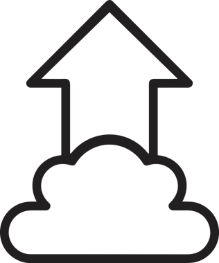 Siyah ve Beyaz Logo Simgesi PNG Biçimini Yükle. Web Sitesi Düğmesi, Mobil Uygulama Arayüzü, Dosya Aktarımı, Belge Paylaşımı, Bulut Depolama ve Veri Yedekleme için Minimalist Düz Tasarımlı Tek Renkli Ok Gönderme İşareti Grafiksel Elemanı