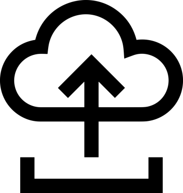 Siyah ve Beyaz Logo Simgesi PNG Biçimini Yükle. Web Sitesi Düğmesi, Mobil Uygulama Arayüzü, Dosya Aktarımı, Belge Paylaşımı, Bulut Depolama ve Veri Yedekleme için Minimalist Düz Tasarımlı Tek Renkli Ok Gönderme İşareti Grafiksel Elemanı