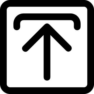 Siyah ve Beyaz Logo Simgesi PNG Biçimini Yükle. Web Sitesi Düğmesi, Mobil Uygulama Arayüzü, Dosya Aktarımı, Belge Paylaşımı, Bulut Depolama ve Veri Yedekleme için Minimalist Düz Tasarımlı Tek Renkli Ok Gönderme İşareti Grafiksel Elemanı