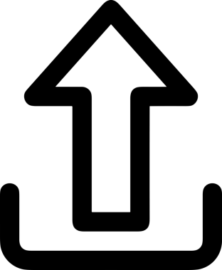 Siyah ve Beyaz Logo Simgesi PNG Biçimini Yükle. Web Sitesi Düğmesi, Mobil Uygulama Arayüzü, Dosya Aktarımı, Belge Paylaşımı, Bulut Depolama ve Veri Depolama için Minimalist Düz Tasarımlı Tek Renk Oku İşaretli Grafik Elemanı 