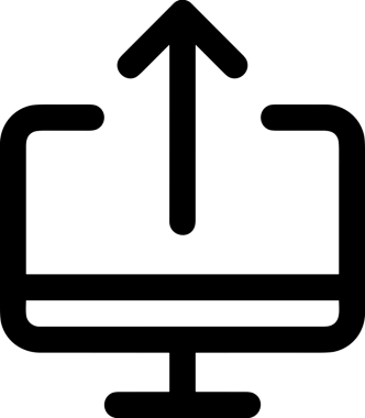 Siyah ve Beyaz Logo Simgesi PNG Biçimini Yükle. Web Sitesi Düğmesi, Mobil Uygulama Arayüzü, Dosya Aktarımı, Belge Paylaşımı, Bulut Depolama ve Veri Yedekleme için Minimalist Düz Tasarımlı Tek Renkli Ok Gönderme İşareti Grafiksel Elemanı