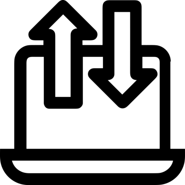 Siyah ve Beyaz Logo Simgesi PNG Biçimini Yükle. Web Sitesi Düğmesi, Mobil Uygulama Arayüzü, Dosya Aktarımı, Belge Paylaşımı, Bulut Depolama ve Veri Yedekleme için Minimalist Düz Tasarımlı Tek Renkli Ok Gönderme İşareti Grafiksel Elemanı