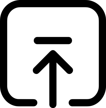 Siyah ve Beyaz Logo Simgesi PNG Biçimini Yükle. Web Sitesi Düğmesi, Mobil Uygulama Arayüzü, Dosya Aktarımı, Belge Paylaşımı, Bulut Depolama ve Veri Yedekleme için Minimalist Düz Tasarımlı Tek Renkli Ok Gönderme İşareti Grafiksel Elemanı