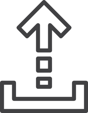 Siyah ve Beyaz Logo Simgesi PNG Biçimini Yükle. Web Sitesi Düğmesi, Mobil Uygulama Arayüzü, Dosya Aktarımı, Belge Paylaşımı, Bulut Depolama ve Veri Yedekleme için Minimalist Düz Tasarımlı Tek Renkli Ok Gönderme İşareti Grafiksel Elemanı