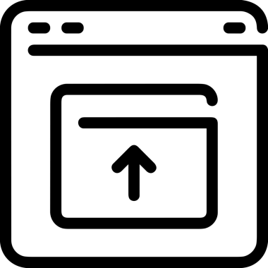 Siyah ve Beyaz Logo Simgesi PNG Biçimini Yükle. Web Sitesi Düğmesi, Mobil Uygulama Arayüzü, Dosya Aktarımı, Belge Paylaşımı, Bulut Depolama ve Veri Yedekleme için Minimalist Düz Tasarımlı Tek Renkli Ok Gönderme İşareti Grafiksel Elemanı