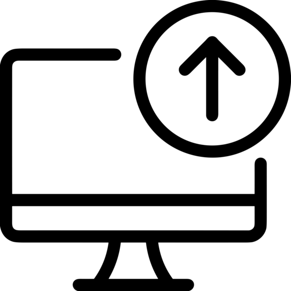 Siyah ve Beyaz Logo Simgesi PNG Biçimini Yükle. Web Sitesi Düğmesi, Mobil Uygulama Arayüzü, Dosya Aktarımı, Belge Paylaşımı, Bulut Depolama ve Veri Depolama için Minimalist Düz Tasarımlı Tek Renk Oku İşaretli Grafik Elemanı 