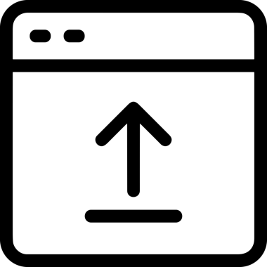 Siyah ve Beyaz Logo Simgesi PNG Biçimini Yükle. Web Sitesi Düğmesi, Mobil Uygulama Arayüzü, Dosya Aktarımı, Belge Paylaşımı, Bulut Depolama ve Veri Yedekleme için Minimalist Düz Tasarımlı Tek Renkli Ok Gönderme İşareti Grafiksel Elemanı