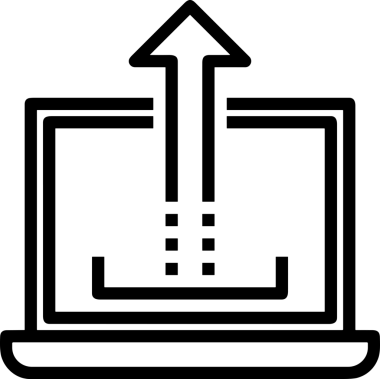 Siyah ve Beyaz Logo Simgesi PNG Biçimini Yükle. Web Sitesi Düğmesi, Mobil Uygulama Arayüzü, Dosya Aktarımı, Belge Paylaşımı, Bulut Depolama ve Veri Yedekleme için Minimalist Düz Tasarımlı Tek Renkli Ok Gönderme İşareti Grafiksel Elemanı