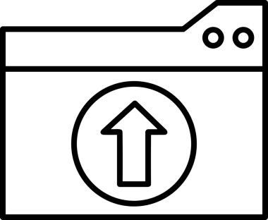 Siyah ve Beyaz Logo Simgesi PNG Biçimini Yükle. Web Sitesi Düğmesi, Mobil Uygulama Arayüzü, Dosya Aktarımı, Belge Paylaşımı, Bulut Depolama ve Veri Yedekleme için Minimalist Düz Tasarımlı Tek Renkli Ok Gönderme İşareti Grafiksel Elemanı