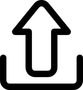 Siyah ve Beyaz Logo Simgesi PNG Biçimini Yükle. Web Sitesi Düğmesi, Mobil Uygulama Arayüzü, Dosya Aktarımı, Belge Paylaşımı, Bulut Depolama ve Veri Yedekleme için Minimalist Düz Tasarımlı Tek Renkli Ok Gönderme İşareti Grafiksel Elemanı