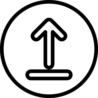 Siyah ve Beyaz Logo Simgesi PNG Biçimini Yükle. Web Sitesi Düğmesi, Mobil Uygulama Arayüzü, Dosya Aktarımı, Belge Paylaşımı, Bulut Depolama ve Veri Yedekleme için Minimalist Düz Tasarımlı Tek Renkli Ok Gönderme İşareti Grafiksel Elemanı
