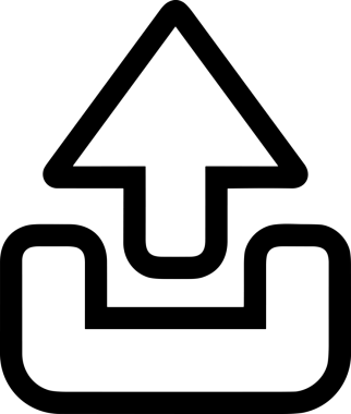 Siyah ve Beyaz Logo Simgesi PNG Biçimini Yükle. Web Sitesi Düğmesi, Mobil Uygulama Arayüzü, Dosya Aktarımı, Belge Paylaşımı, Bulut Depolama ve Veri Yedekleme için Minimalist Düz Tasarımlı Tek Renkli Ok Gönderme İşareti Grafiksel Elemanı