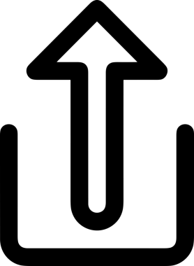 Siyah ve Beyaz Logo Simgesi PNG Biçimini Yükle. Web Sitesi Düğmesi, Mobil Uygulama Arayüzü, Dosya Aktarımı, Belge Paylaşımı, Bulut Depolama ve Veri Yedekleme için Minimalist Düz Tasarımlı Tek Renkli Ok Gönderme İşareti Grafiksel Elemanı