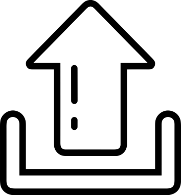 Siyah ve Beyaz Logo Simgesi PNG Biçimini Yükle. Web Sitesi Düğmesi, Mobil Uygulama Arayüzü, Dosya Aktarımı, Belge Paylaşımı, Bulut Depolama ve Veri Yedekleme için Minimalist Düz Tasarımlı Tek Renkli Ok Gönderme İşareti Grafiksel Elemanı
