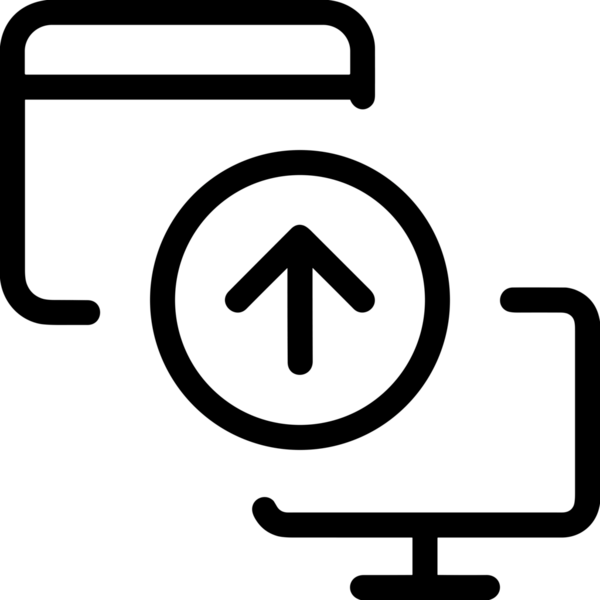 Siyah ve Beyaz Logo Simgesi PNG Biçimini Yükle. Web Sitesi Düğmesi, Mobil Uygulama Arayüzü, Dosya Aktarımı, Belge Paylaşımı, Bulut Depolama ve Veri Yedekleme için Minimalist Düz Tasarımlı Tek Renkli Ok Gönderme İşareti Grafiksel Elemanı