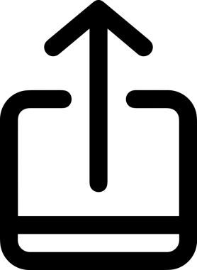 Siyah ve Beyaz Logo Simgesi PNG Biçimini Yükle. Web Sitesi Düğmesi, Mobil Uygulama Arayüzü, Dosya Aktarımı, Belge Paylaşımı, Bulut Depolama ve Veri Yedekleme için Minimalist Düz Tasarımlı Tek Renkli Ok Gönderme İşareti Grafiksel Elemanı