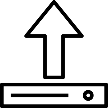 Siyah ve Beyaz Logo Simgesi PNG Biçimini Yükle. Web Sitesi Düğmesi, Mobil Uygulama Arayüzü, Dosya Aktarımı, Belge Paylaşımı, Bulut Depolama ve Veri Yedekleme için Minimalist Düz Tasarımlı Tek Renkli Ok Gönderme İşareti Grafiksel Elemanı