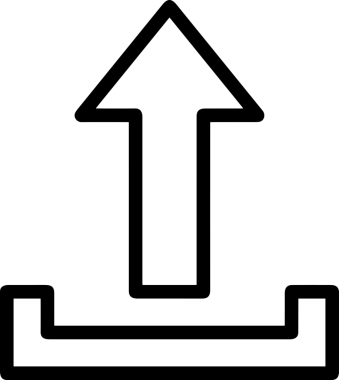 Siyah ve Beyaz Logo Simgesi PNG Biçimini Yükle. Web Sitesi Düğmesi, Mobil Uygulama Arayüzü, Dosya Aktarımı, Belge Paylaşımı, Bulut Depolama ve Veri Yedekleme için Minimalist Düz Tasarımlı Tek Renkli Ok Gönderme İşareti Grafiksel Elemanı
