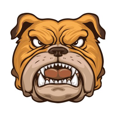 Beyaz arka planda kızgın buldog suratlı bir maskot. Vahşi vektör çizimi logolar ve spor tasarımları için idealdir