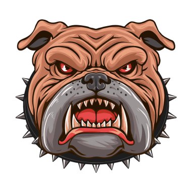 Kızgın buldog suratlı, kırmızı gözlü ve sivri yakalı. Spor logoları ve hayvan temalı sert tasarımlar için ideal.