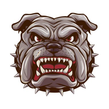 Kızgın buldog suratlı, kırmızı gözlü ve sivri yakalı. Spor logoları ve hayvan temalı sert tasarımlar için ideal.