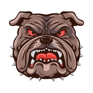 Kızgın buldog suratlı, kırmızı gözlü ve sivri yakalı. Spor logoları ve hayvan temalı sert tasarımlar için ideal..