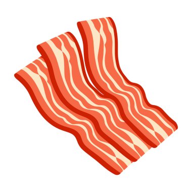 Pastırma çizgileri vektör illüstrasyonu. Beyaz arka planda izole edilmiş gevrek, dalgalı pastırma şeritlerinin düz tasarımı. Yemek simgeleri, kahvaltı temaları ya da mutfak grafikleri için mükemmel.