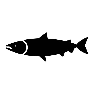 Siyah ve beyaz balık silueti yan görüşte. Beyaz arkaplanda izole edilmiş basit vektör illüstrasyonu