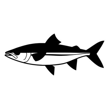 Beyaz arka planda izole edilmiş balık vektörü çizimi. Minimalist siyah bir balık silueti, logolar, tişört tasarımları ve markalaşma için mükemmel.