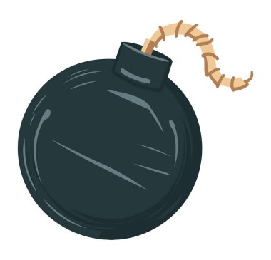 Bomba yassı ikon. Beyaz arka planda siyah patlayıcı silah çizimi, askeri ya da tehlike temalı tasarımlar için ideal..