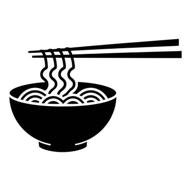 Çubuklu erişte kasesi logosu şablonu. Minimalist Çin gıda vektör tasarımı. Ramen eriştesi illüstrasyonu, restoran markaları ve yemek ikonları için mükemmel..