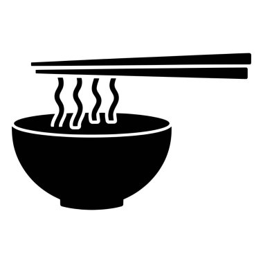 Çubuklu erişte kasesi logosu şablonu. Minimalist Çin gıda vektör tasarımı. Ramen eriştesi illüstrasyonu, restoran markaları ve yemek ikonları için mükemmel..