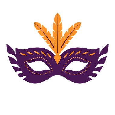 Karnaval maskesi ikonu. Beyaz arka planda izole edilmiş zarif ve dekoratif vektör çizimi. Şenlik ve maskeli balo temaları için mükemmel.