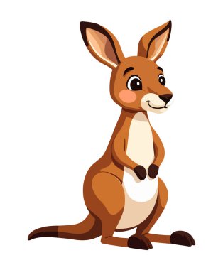 Beyaz arkaplanda şirin bir kanguru çizgi filmi, Vektör İllüzyonu