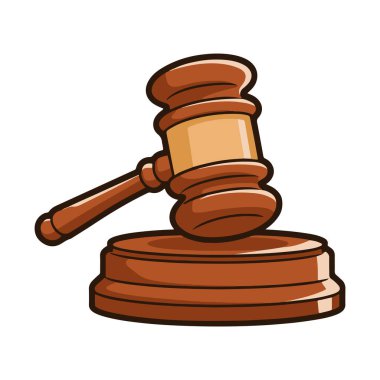 Karikatür yargıcının tokmağı, yasal ve adalet sembolü. İllülasyon, hukuk temalı tasarımlar, hukuki grafikler ve mahkemeyle ilgili projeler için ideal. Adalet ve hukuki görsellik için mükemmel