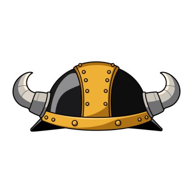 Çizgi film Viking miğfer vektör çizimi. İzole tasarım klasik İskandinav tarzı boynuzlu başlık. Tarihi, kültürel veya temalı tasarımlar için ideal.