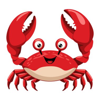 Tatlı Kırmızı Yengeç İllüstrasyonu. Beyaz arka planda izole edilmiş çocuk düz vektör tasarımı. Çocuk temaları, eğitim materyalleri ve eğlenceli projeler için ideal.