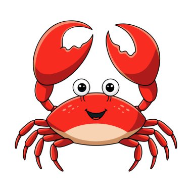 Tatlı Kırmızı Yengeç İllüstrasyonu. Beyaz arka planda izole edilmiş çocuk düz vektör tasarımı. Çocuk temaları, eğitim materyalleri ve eğlenceli projeler için ideal.