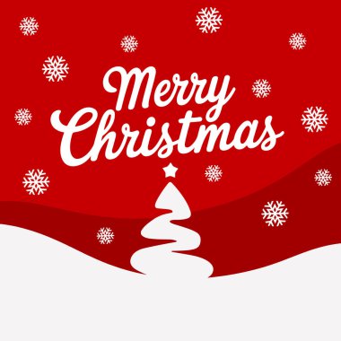 Kırmızı arka plan, kar ve bayram unsurları olan Noel tebrik kartı. Mevsimlik kutlamalar ve neşeli dilekler için mükemmel..