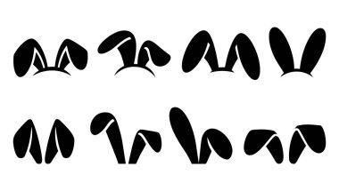 Mutlu Paskalyalar için tavşan kulağı koleksiyonu. Tavşan kulağı simgeleri. Şenlikli dekorasyonlar, logolar ve tasarım elementleri için mükemmel..