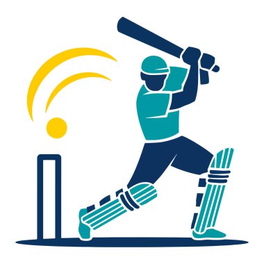 Kriket oyuncusu logosu tasarım vektör illüstrasyonunda stilize olmuş bir vurucuyu dinamik bir şekilde sallıyor. Takım logoları, spor markaları ve turnuva grafikleri için mükemmel..