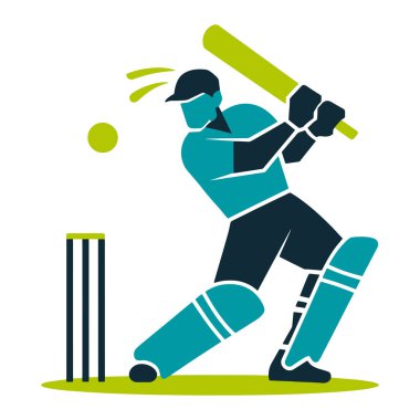 Kriket oyuncusu logosu tasarım vektör illüstrasyonunda stilize olmuş bir vurucuyu dinamik bir şekilde sallıyor. Takım logoları, spor markaları ve turnuva grafikleri için mükemmel..