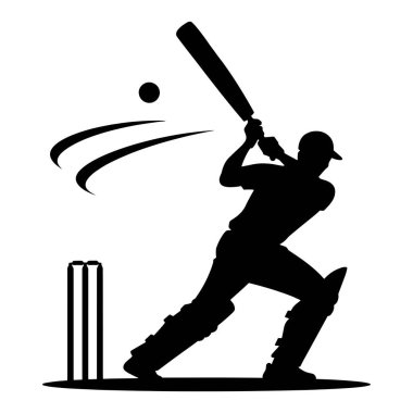 Kriket oyuncusu silueti hareket halinde. Bir vurucu, atıcı ya da oyuncunun vektör çizimi. Spor tasarımları, takım logoları ve turnuva grafikleri için mükemmel..
