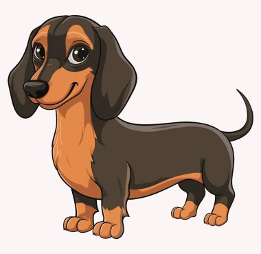 Dachshund karikatür vektör illüstrasyonu, beyaz arka planda izole edilmiş sevimli bir köpek gösterimi. Evcil hayvan temalı tasarımlar için mükemmel