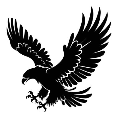 Kartal silueti, cesur ve görkemli bir tasarıma sahip vektör çizimi. Beyaz bir arka planda izole edilmiş. Logolar, simgeler ve grafik projeleri için mükemmel.